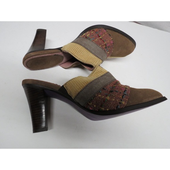 Kenzie "Touch" Leather & Fabric Mules Heels Size 9 Patchwork Quilt Look - Picture 5 of 10